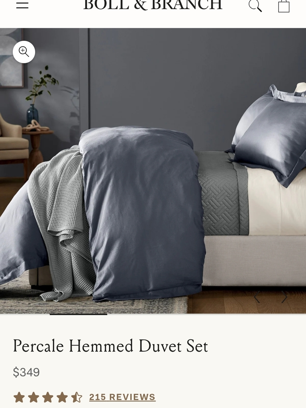 Boll & Branch Percale Hemmed Duvet Set in Slate